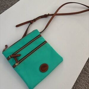 Dooney & Bourke Blue and Brown Crossbody Bag with Logo Accent